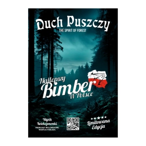 Etykieta na butelkę - Duch Puszczy - "niebieski las" - 80mm x 53mm